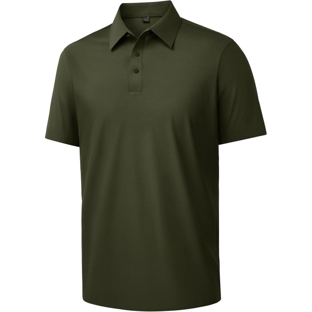 imageAlimens amp Gentle Mens Polo Shirt Stretch Short Sleeve Dry Fit Golf Shirts Moisture Wicking Breathable Tops Daily Tennis SportArmy Green