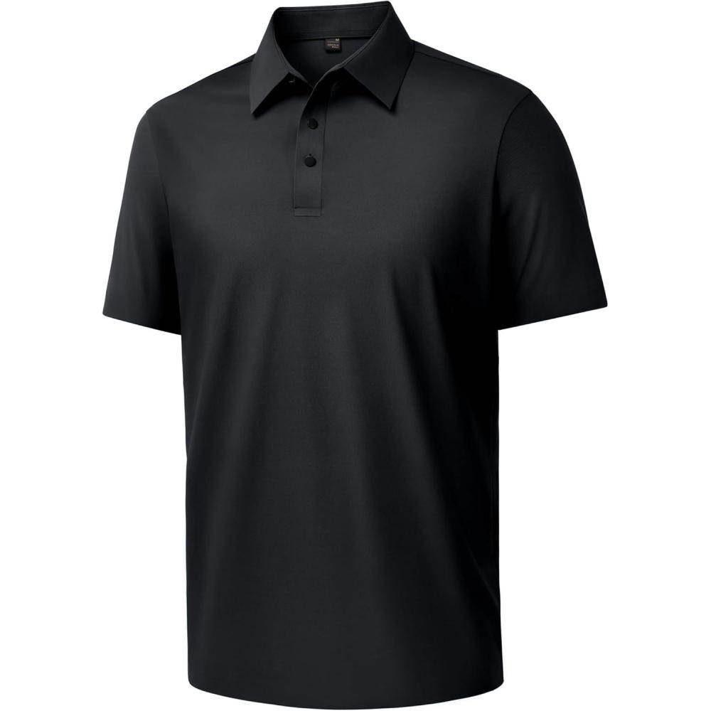 imageAlimens amp Gentle Mens Polo Shirt Stretch Short Sleeve Dry Fit Golf Shirts Moisture Wicking Breathable Tops Daily Tennis SportBlack