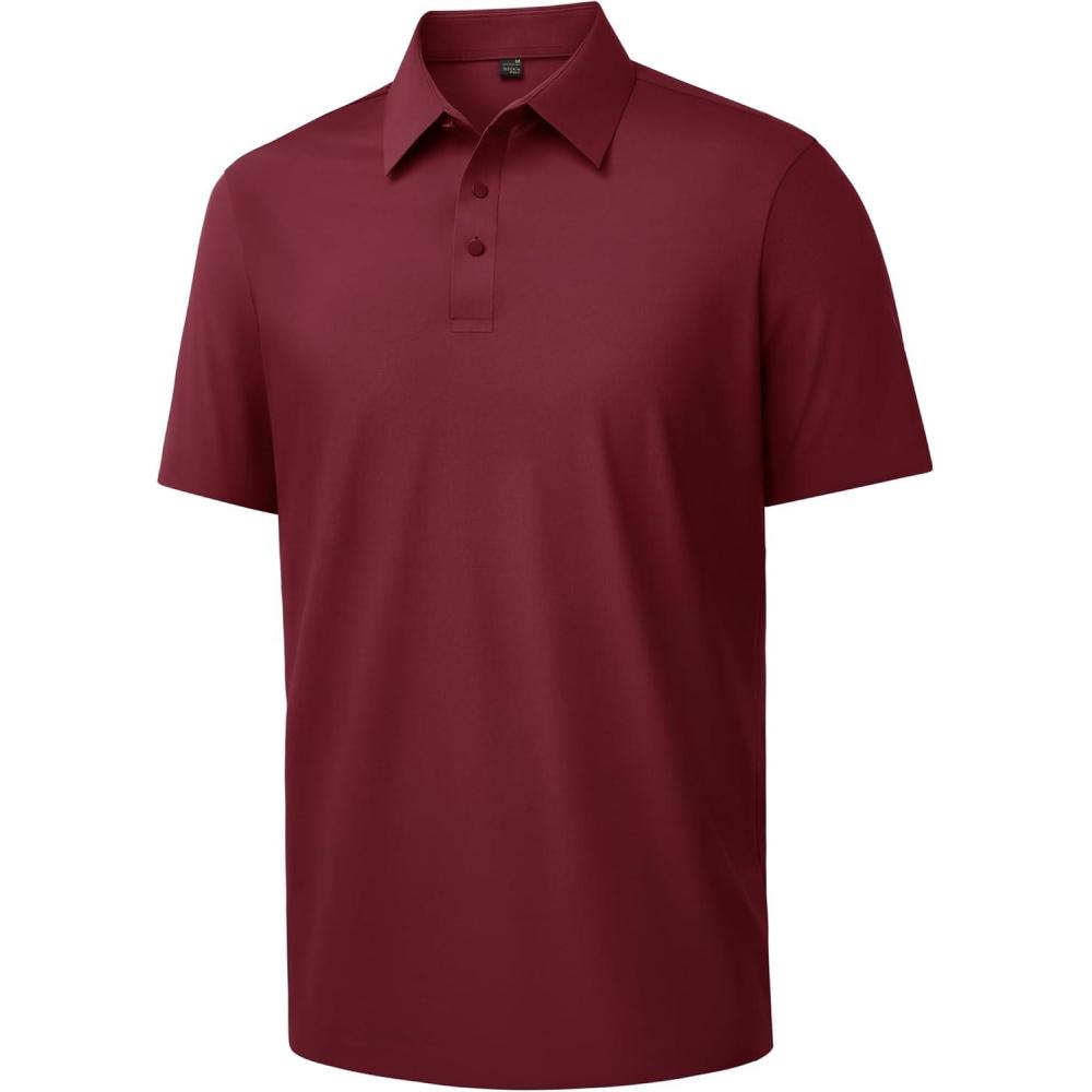 imageAlimens amp Gentle Mens Polo Shirt Stretch Short Sleeve Dry Fit Golf Shirts Moisture Wicking Breathable Tops Daily Tennis SportBurgundy