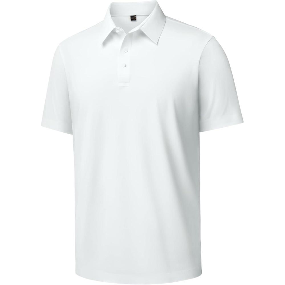 imageAlimens amp Gentle Mens Polo Shirt Stretch Short Sleeve Dry Fit Golf Shirts Moisture Wicking Breathable Tops Daily Tennis SportWhite