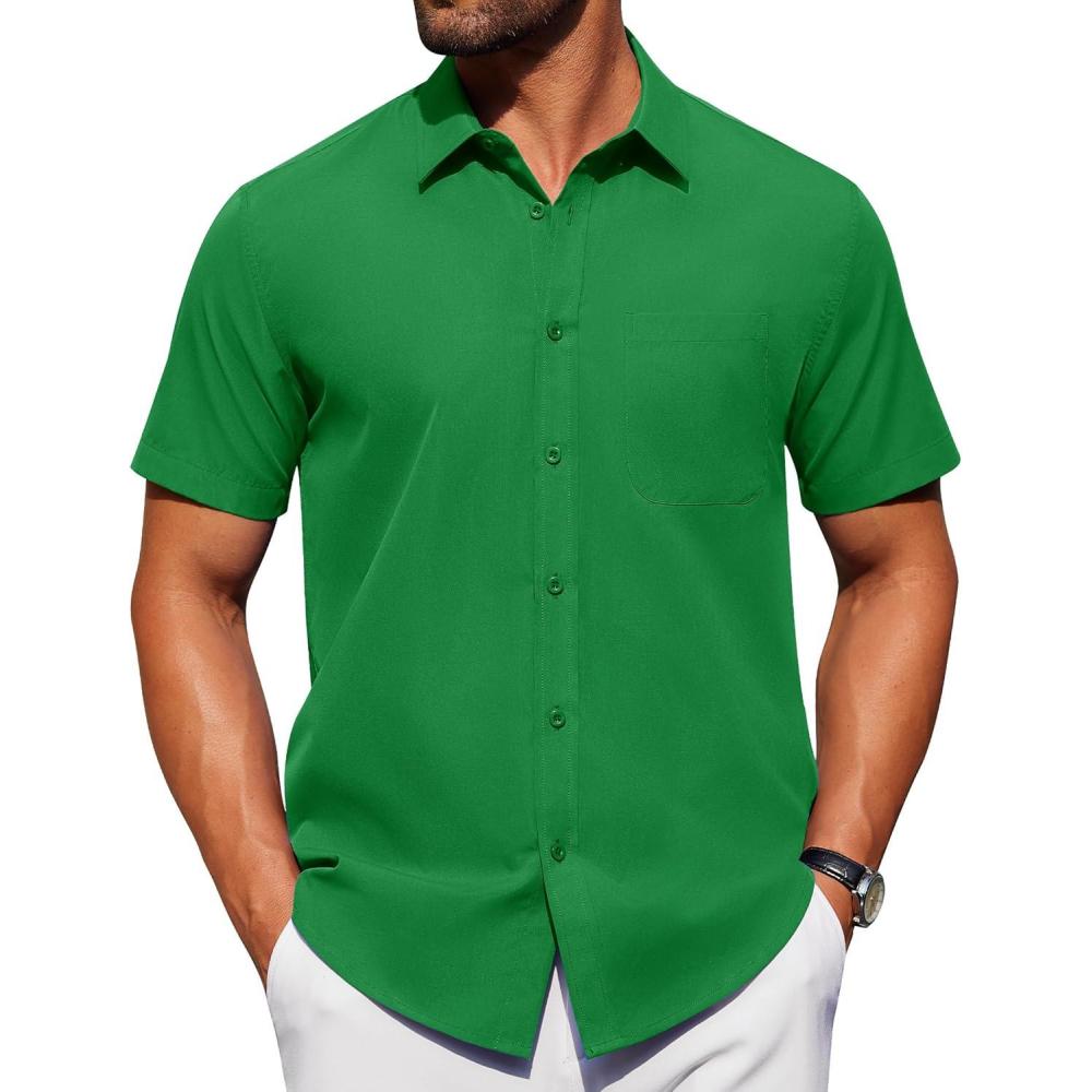 imageAlimens amp Gentle Mens Short Sleeve Dress Shirts Wrinkle Free Untucked Casual Button Down ShirtBright Green