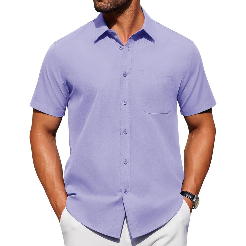 imageAlimens amp Gentle Mens Short Sleeve Dress Shirts Wrinkle Free Untucked Casual Button Down ShirtLight Purple
