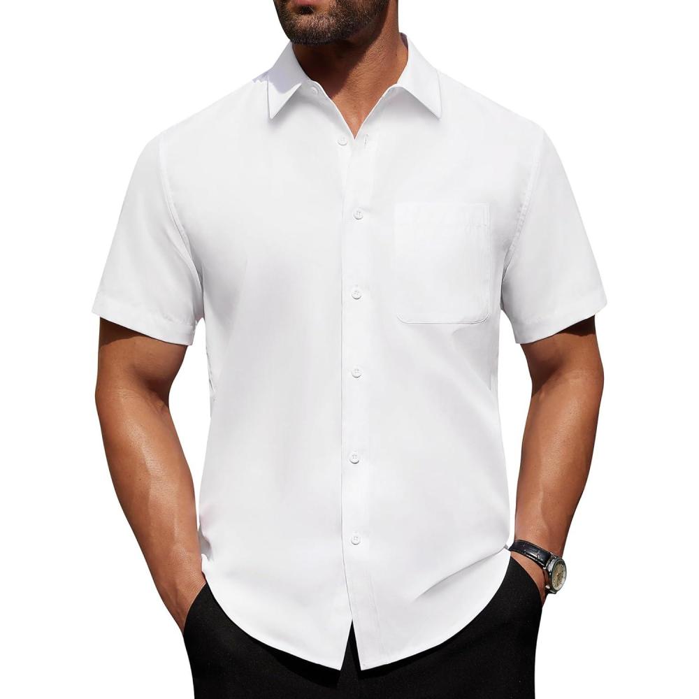 imageAlimens amp Gentle Mens Short Sleeve Dress Shirts Wrinkle Free Untucked Casual Button Down ShirtWhite