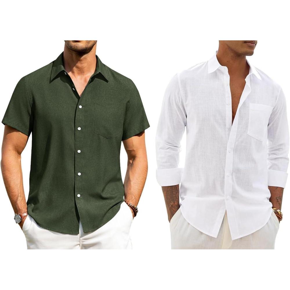 imageAlimens amp Gentle Summer Beach Linen Shirts for Men Casual Vacation Lightweight Button Down Shirt