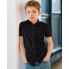 Alimens & Gentle Boy’s Short Sleeve Dress Shirts Wrinkle Free Solid Casual Button Down Shirts with Pocket(Black)