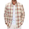 Alimens & Gentle Men’s Flannel Long Sleeve Shirt Classic Plaid Button Down Shirts Soft Warm Winter Tops with Pocket Work Camp(Brown White Plaid)
