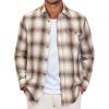Alimens & Gentle Men’s Flannel Long Sleeve Shirt Classic Plaid Button Down Shirts Soft Warm Winter Tops with Pocket Work Camp(Khaki White Plaid)