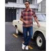Alimens & Gentle Men’s Flannel Long Sleeve Shirt Classic Plaid Button Down Shirts Soft Warm Winter Tops with Pocket Work Camp(Red Navy Plaid)