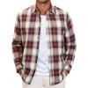 Alimens & Gentle Men’s Flannel Long Sleeve Shirt Classic Plaid Button Down Shirts Soft Warm Winter Tops with Pocket Work Camp(Red White Plaid)