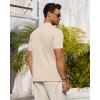 Alimens & Gentle Mens Knit Shirt Short Sleeve Button Down Shirt Textured Casual Summer Beach Polo Shirts(Beige)