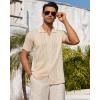 Alimens & Gentle Mens Knit Shirt Short Sleeve Button Down Shirt Textured Casual Summer Beach Polo Shirts(Beige)