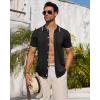 Alimens & Gentle Mens Knit Shirt Short Sleeve Button Down Shirt Textured Casual Summer Beach Polo Shirts(Black)
