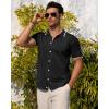 Alimens & Gentle Mens Knit Shirt Short Sleeve Button Down Shirt Textured Casual Summer Beach Polo Shirts(Black)