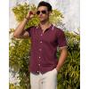 Alimens & Gentle Mens Knit Shirt Short Sleeve Button Down Shirt Textured Casual Summer Beach Polo Shirts(Burgundy)
