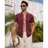 Alimens & Gentle Mens Knit Shirt Short Sleeve Button Down Shirt Textured Casual Summer Beach Polo Shirts(Burgundy)