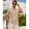 Alimens & Gentle Mens Knit Shirt Short Sleeve Button Down Shirt Textured Casual Summer Beach Polo Shirts(Khaki)