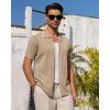 Alimens & Gentle Mens Knit Shirt Short Sleeve Button Down Shirt Textured Casual Summer Beach Polo Shirts(Khaki)