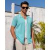 Alimens & Gentle Mens Knit Shirt Short Sleeve Button Down Shirt Textured Casual Summer Beach Polo Shirts(Teal)