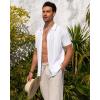 Alimens & Gentle Mens Knit Shirt Short Sleeve Button Down Shirt Textured Casual Summer Beach Polo Shirts(White)
