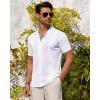 Alimens & Gentle Mens Knit Shirt Short Sleeve Button Down Shirt Textured Casual Summer Beach Polo Shirts(White)
