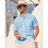 Alimens & Gentle Mens Linen Shirt Short Sleeve Casual Cotton Button Down Shirts Collared Summer Shirts(Blue)