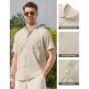 Alimens & Gentle Mens Linen Shirt Short Sleeve Casual Cotton Button Down Shirts Collared Summer Shirts(Khaki)