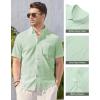 Alimens & Gentle Mens Linen Shirt Short Sleeve Casual Cotton Button Down Shirts Collared Summer Shirts(Light Green)