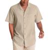 Alimens & Gentle Mens Linen Shirts Cotton Hawaiian Shirts Short Sleeve Button Down Shirts Casual Summer Beach Tops(Blush Stone)