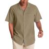 Alimens & Gentle Mens Linen Shirts Cotton Hawaiian Shirts Short Sleeve Button Down Shirts Casual Summer Beach Tops(Brown)
