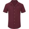 Alimens & Gentle Mens Linen Shirts Cotton Hawaiian Shirts Short Sleeve Button Down Shirts Casual Summer Beach Tops(Burgundy)