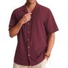Alimens & Gentle Mens Linen Shirts Cotton Hawaiian Shirts Short Sleeve Button Down Shirts Casual Summer Beach Tops(Burgundy)