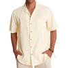 Alimens & Gentle Mens Linen Shirts Cotton Hawaiian Shirts Short Sleeve Button Down Shirts Casual Summer Beach Tops(Cloud Cream)