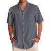 Alimens & Gentle Mens Linen Shirts Cotton Hawaiian Shirts Short Sleeve Button Down Shirts Casual Summer Beach Tops(Graphite Grey)