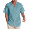 Alimens & Gentle Mens Linen Shirts Cotton Hawaiian Shirts Short Sleeve Button Down Shirts Casual Summer Beach Tops(Gray Mist)