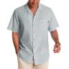 Alimens & Gentle Mens Linen Shirts Cotton Hawaiian Shirts Short Sleeve Button Down Shirts Casual Summer Beach Tops(Grey)