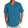 Alimens & Gentle Mens Linen Shirts Cotton Hawaiian Shirts Short Sleeve Button Down Shirts Casual Summer Beach Tops(Horizon Blue)