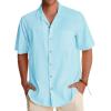 Alimens & Gentle Mens Linen Shirts Cotton Hawaiian Shirts Short Sleeve Button Down Shirts Casual Summer Beach Tops(Island Blue)
