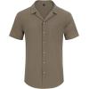 Alimens & Gentle Mens Linen Shirts Cotton Hawaiian Shirts Short Sleeve Button Down Shirts Casual Summer Beach Tops(Khaki)