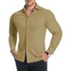 Alimens & Gentle Men’s Muscle Fit Dress Shirts Stretch Slim Fit Long Sleeve Button Down Shirts Business Formal Dress Shirts(Khaki)