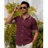 Alimens & Gentle Mens Shirts Casual Button Down Shirts Beach Vintage Knit Short Sleeve Polo Shirt for Men(01-burgundy)