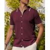 Alimens & Gentle Mens Shirts Casual Button Down Shirts Beach Vintage Knit Short Sleeve Polo Shirt for Men(01-burgundy)