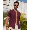 Alimens & Gentle Mens Shirts Casual Button Down Shirts Beach Vintage Knit Short Sleeve Polo Shirt for Men(01-burgundy)