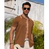 Alimens & Gentle Mens Shirts Casual Button Down Shirts Beach Vintage Knit Short Sleeve Polo Shirt for Men(02-brown)