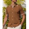 Alimens & Gentle Mens Shirts Casual Button Down Shirts Beach Vintage Knit Short Sleeve Polo Shirt for Men(02-brown)