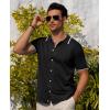 Alimens & Gentle Mens Shirts Casual Button Down Shirts Beach Vintage Knit Short Sleeve Polo Shirt for Men(03-black)