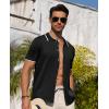Alimens & Gentle Mens Shirts Casual Button Down Shirts Beach Vintage Knit Short Sleeve Polo Shirt for Men(03-black)