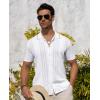 Alimens & Gentle Mens Shirts Casual Button Down Shirts Beach Vintage Knit Short Sleeve Polo Shirt for Men(04-white)