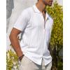 Alimens & Gentle Mens Shirts Casual Button Down Shirts Beach Vintage Knit Short Sleeve Polo Shirt for Men(04-white)