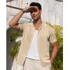 Alimens & Gentle Mens Shirts Casual Button Down Shirts Beach Vintage Knit Short Sleeve Polo Shirt for Men(06-light Khaki)