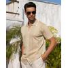 Alimens & Gentle Mens Shirts Casual Button Down Shirts Beach Vintage Knit Short Sleeve Polo Shirt for Men(06-light Khaki)